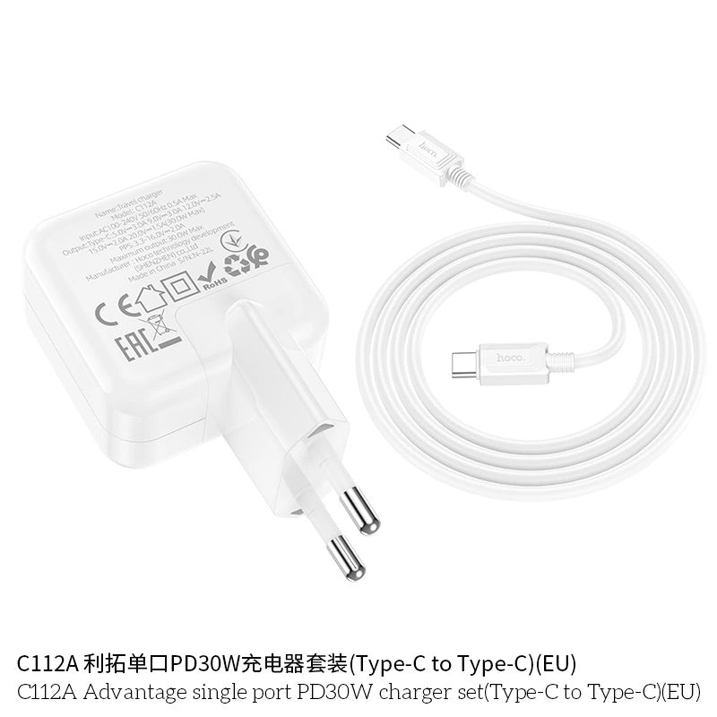 Cargador Hoco C110a 35w Carga Rapida + Cable Tipo C Blanco – imagen 2