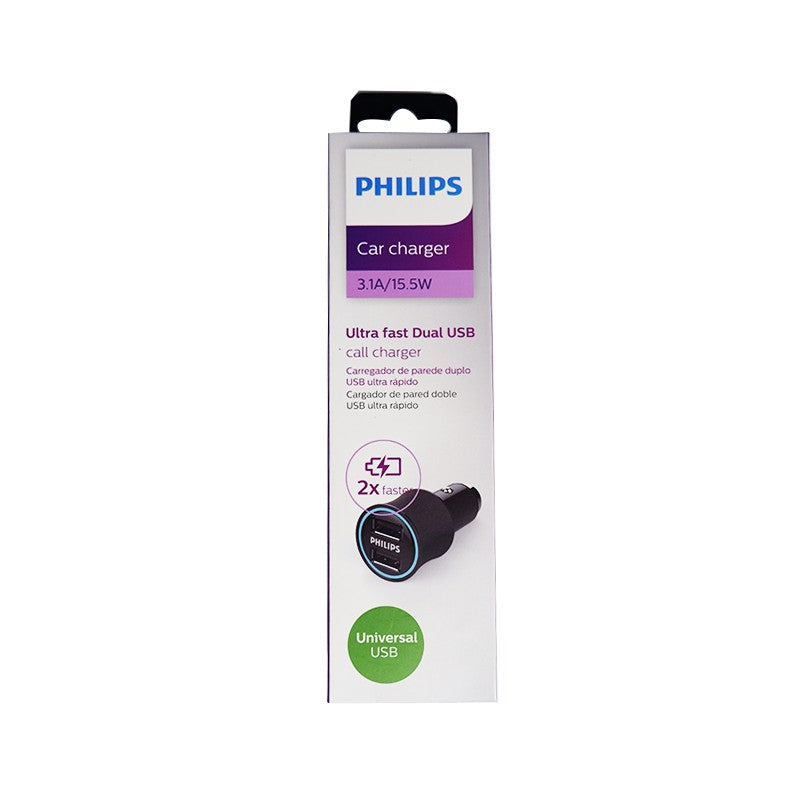 Cargador Doble Usb Automovil Philips Carga Rapida Negro – imagen 2