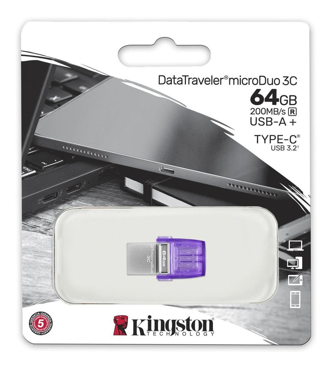 Pendrive Kingston Datatraveler Microduo 3c 64 Gb 3.2 Morado – imagen 4