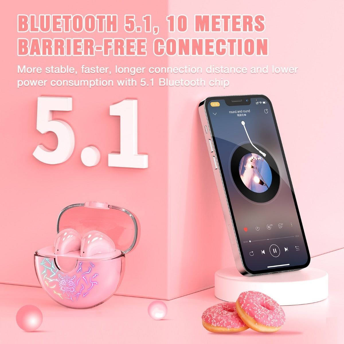 Audifonos Bluetooth In Ear Tws Onikuma T35 Rosado – imagen 4