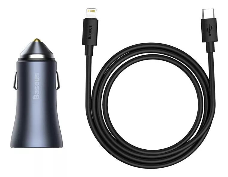 Cargador De Auto Baseus Dual QC 3.0 40w + Cable Usb Lightning – imagen 2