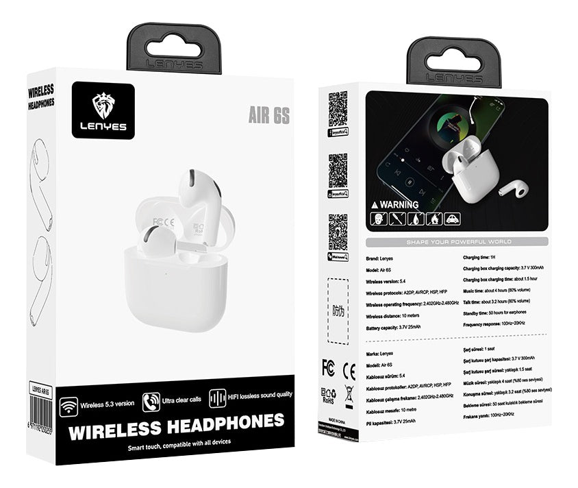 Audífonos In Ear Bluetooth Lenyes Air 6s Blanco – imagen 3