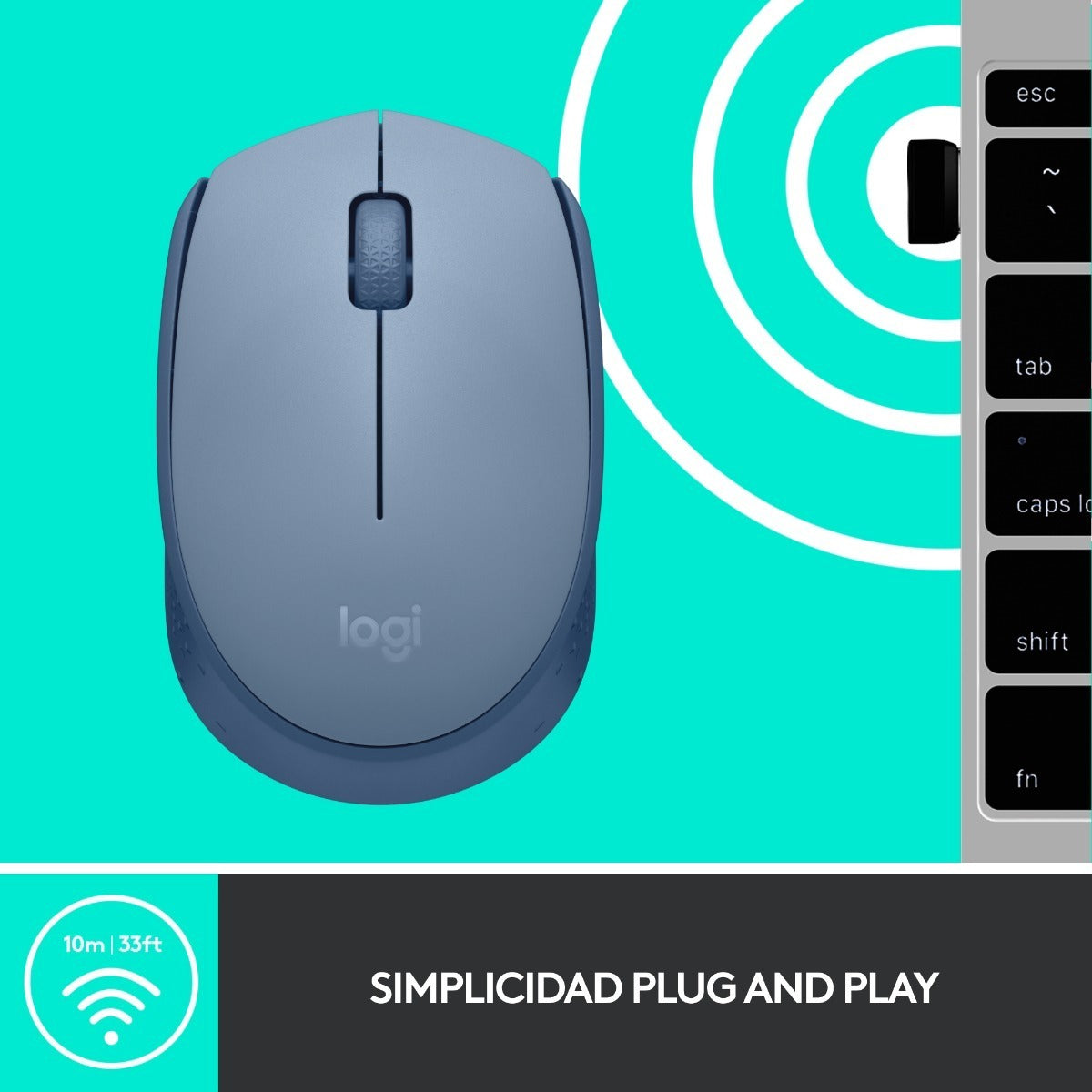 Mouse Inalambrico Logitech M170 Azul Claro – imagen 2