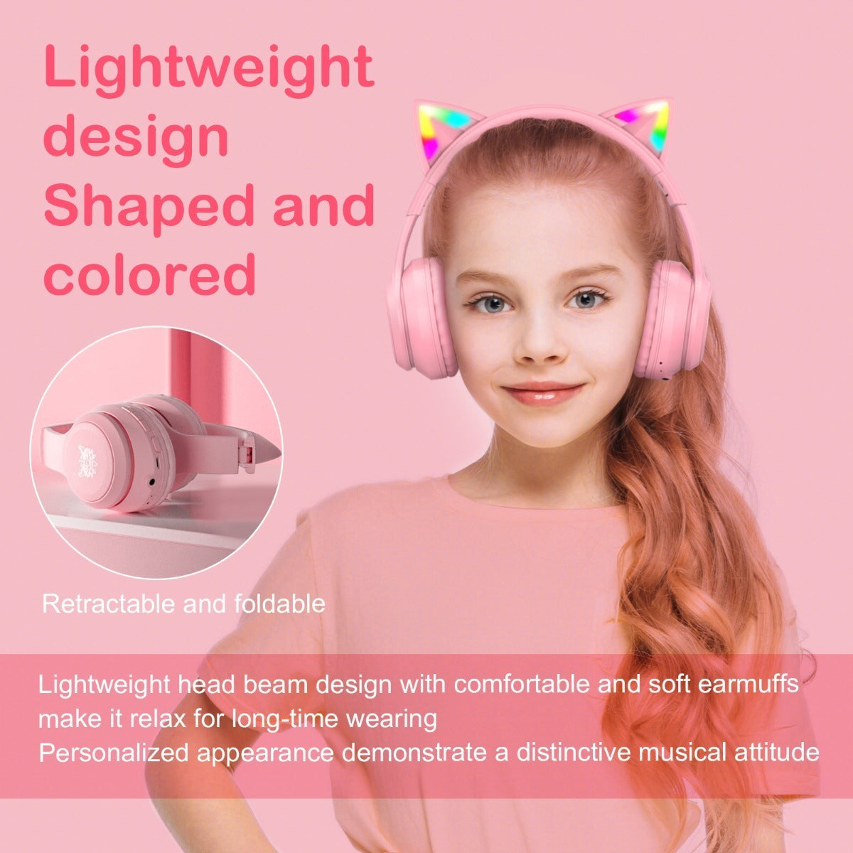 Audifonos Gamer Onikuma B90 Orejas de Gato Rosado – imagen 3