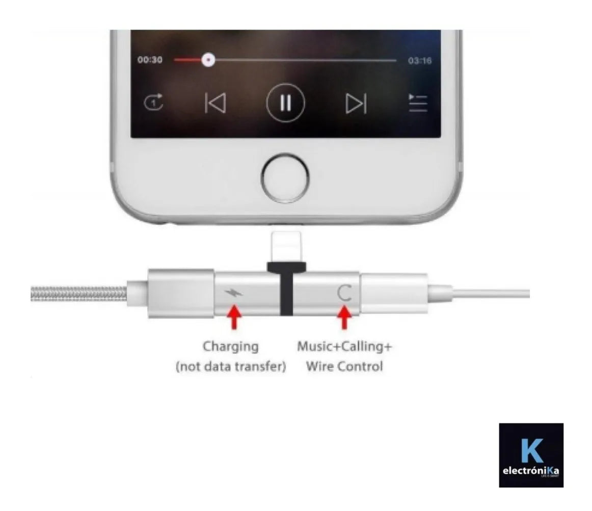 Adaptador Lightning Carga + 3.5mm Jack Fujitel Gris – imagen 2