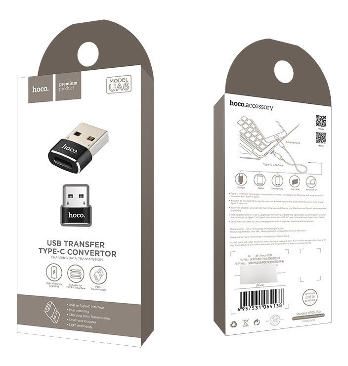 Adaptador Usb a Tipo C Hoco UA6 Negro – imagen 4