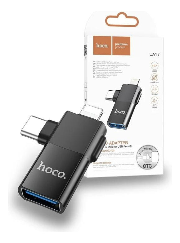 Adaptador Dual Hoco UA17 Lightning + USB-C Negro – imagen 2