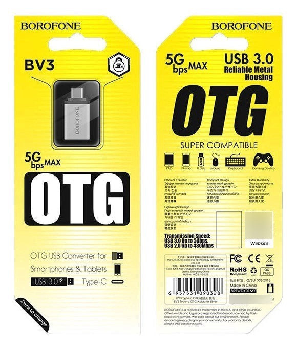 Adaptador Otg USB-A a USB-C Borofone BV3 Gris – imagen 4
