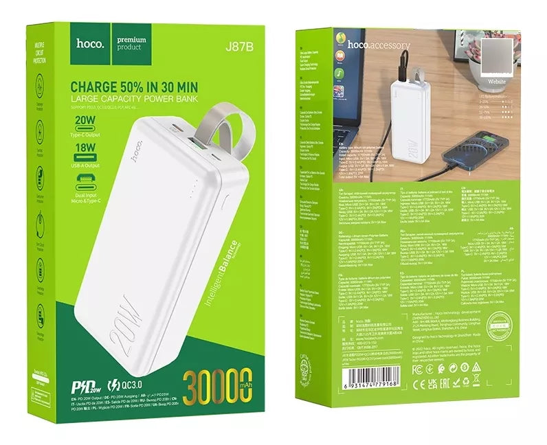 Powerbank Carga Rapida Hoco J87B 30000 Mah Blanco – imagen 2