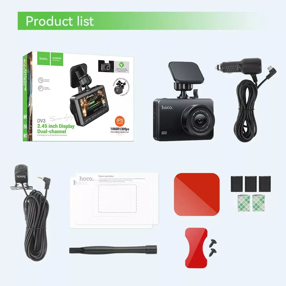 Camara De Auto Hoco Dv3 Dual Wifi Dash Cam Full Hd 1080p Negro – imagen 3