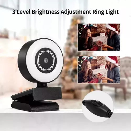 Camara Web Hd 1080P Usb Led Aro Luz Con Soporte Negro – imagen 5