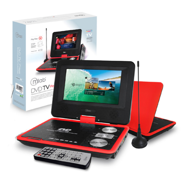 Dvd Portátil Con Tv Microlab 7" + Funda Protectora Rojo