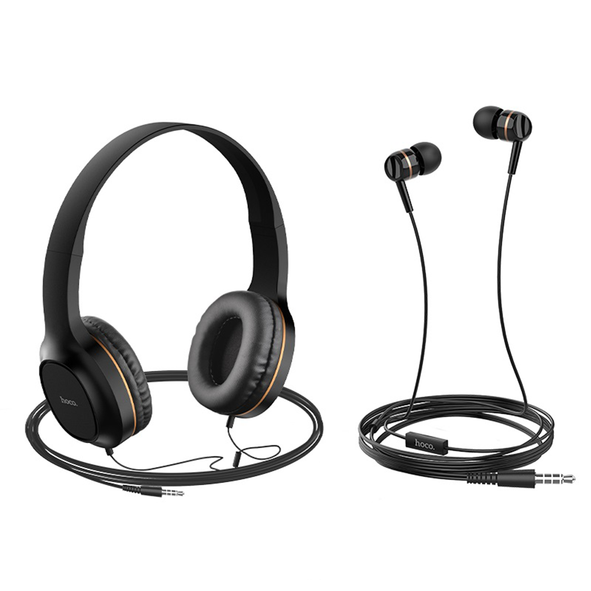 Audifonos Kit 2 en 1 Con Microfono W24 Negro Dorado