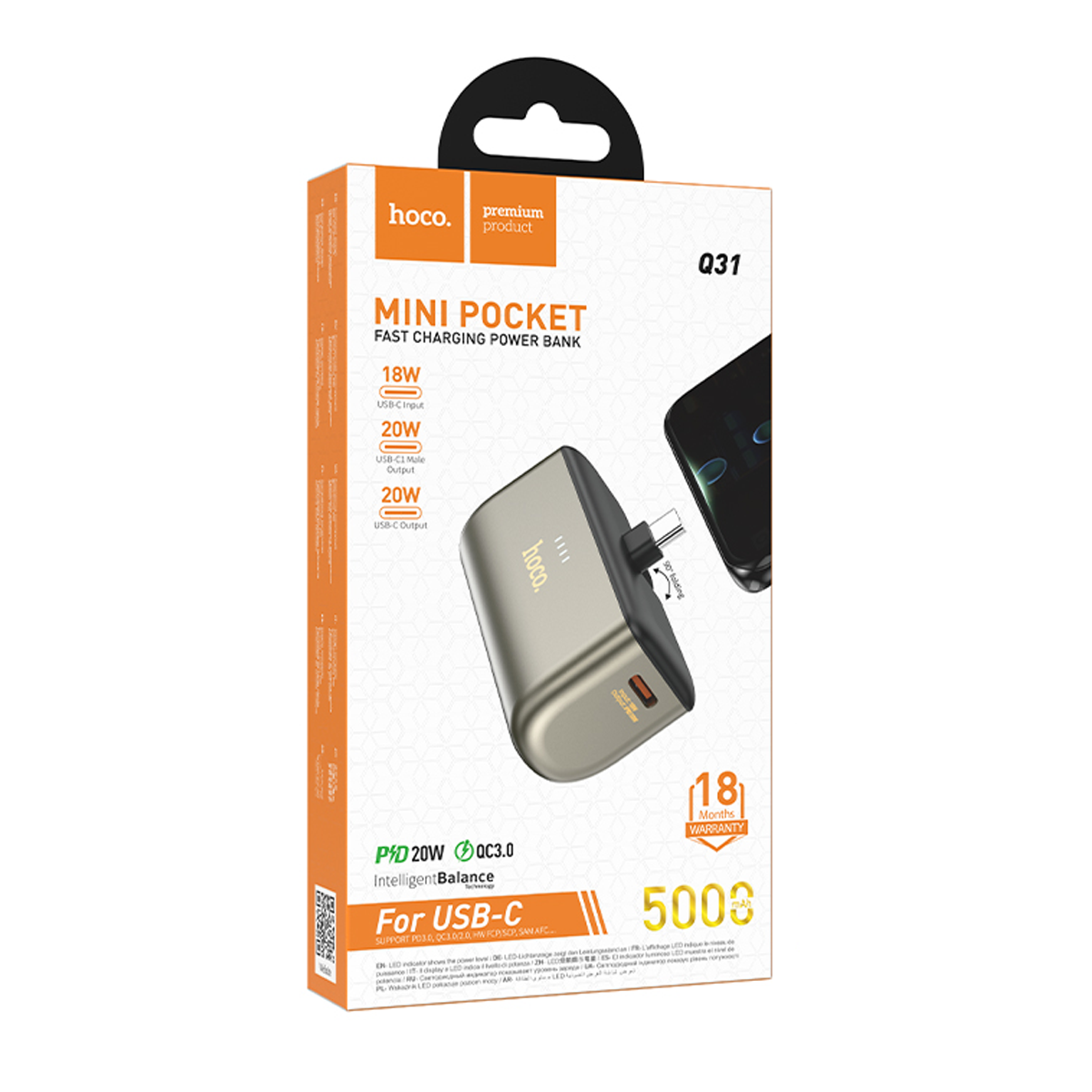Bateria Portatil Powerbank Hoco Q31 Mini Tipo C 5000 Mah Dorado – imagen 3