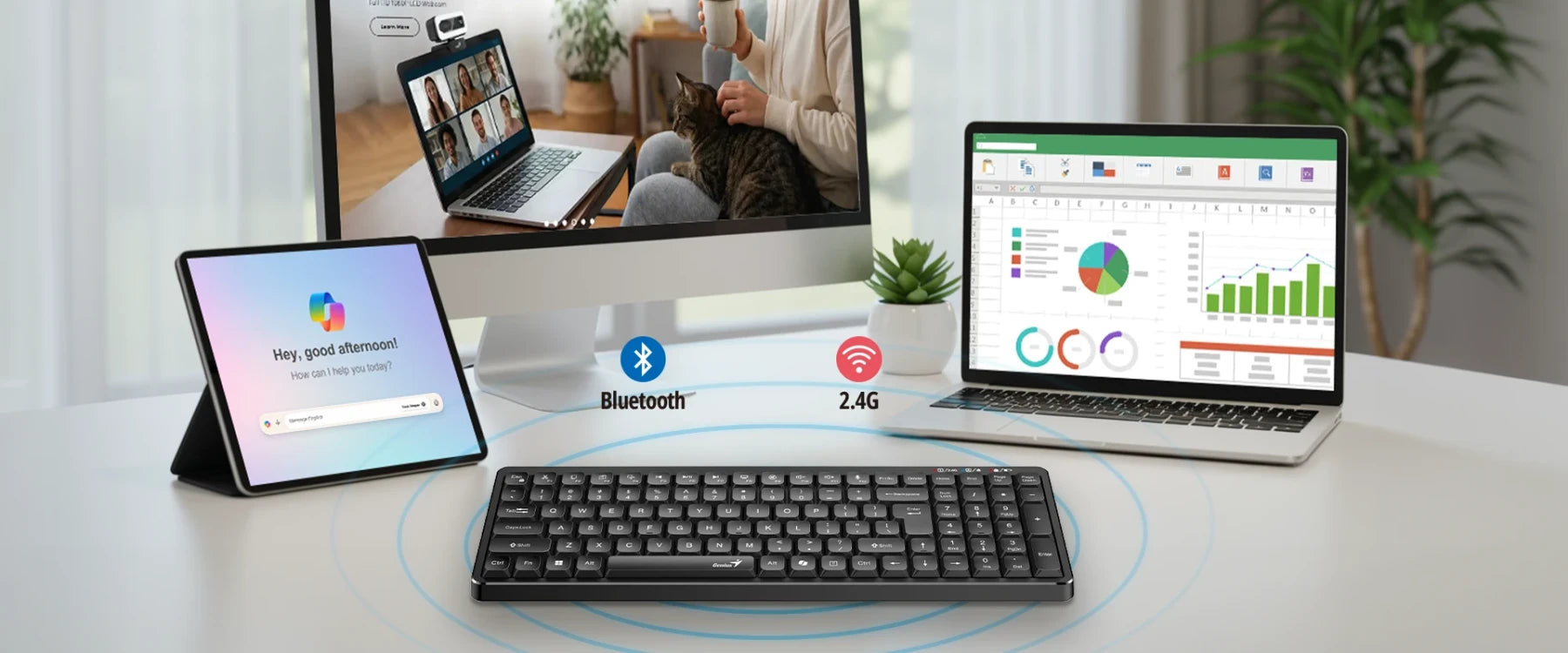 Teclado Genius Inalámbrico Bluetooth + 2,4 Ghz Copilot Luxmate Q7100BT Negro – imagen 2