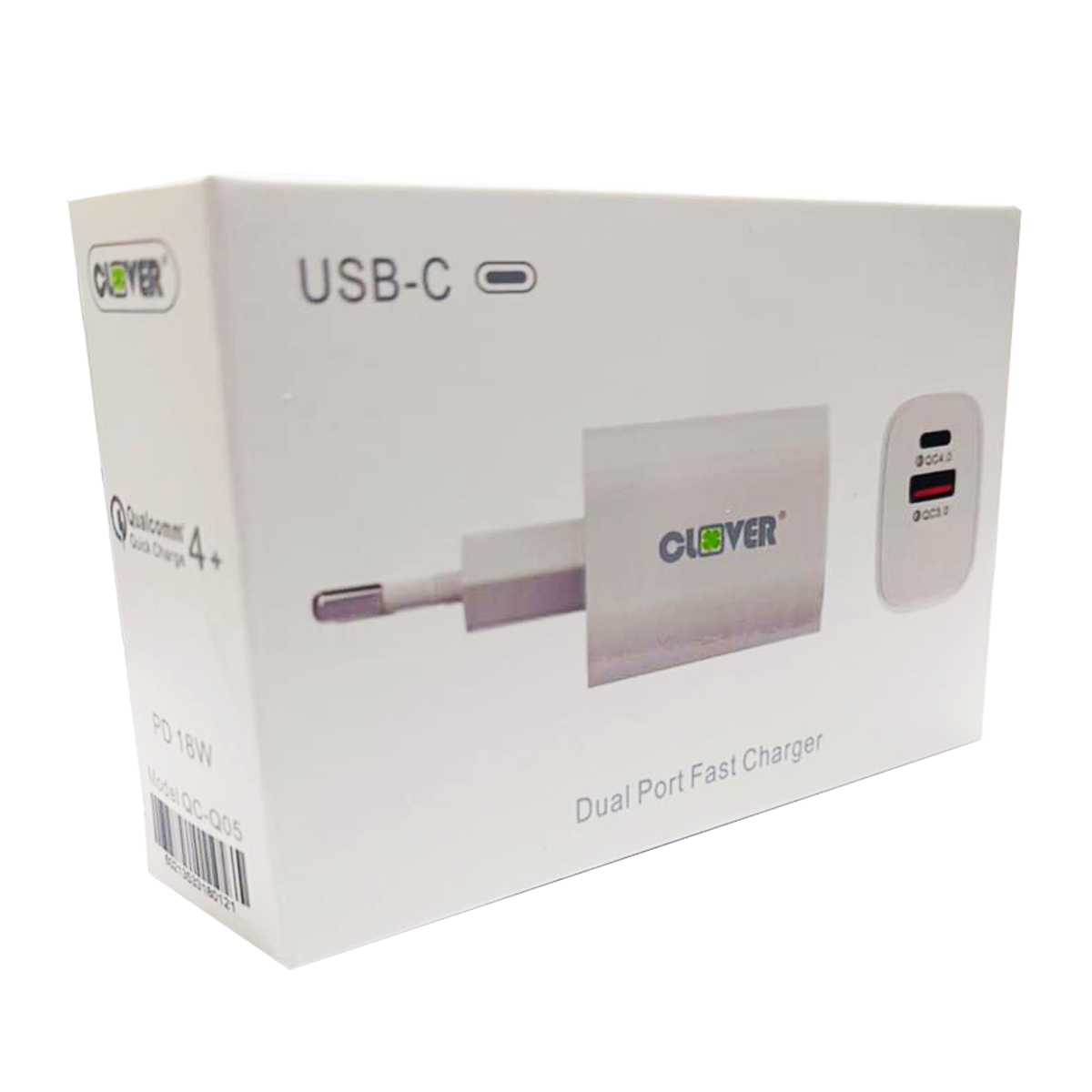 Cargador Dual Clover Usb QC 3.0 + QC 4.0 PD 18W Blanco – imagen 3