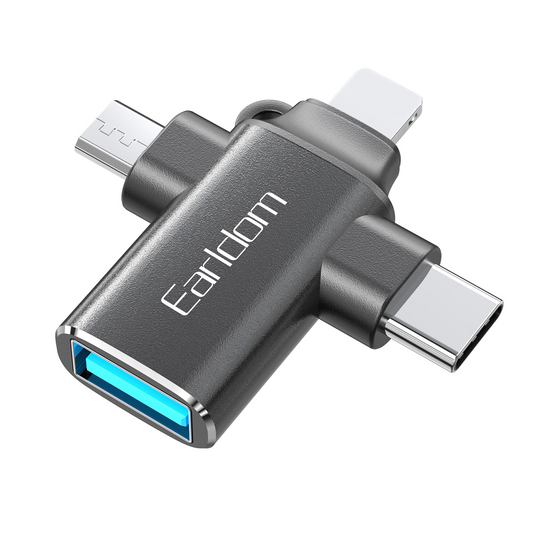 Adaptador Usb 3.0 Micro Usb Lightning Tipo C 3 en 1 Otg Earldom Negro
