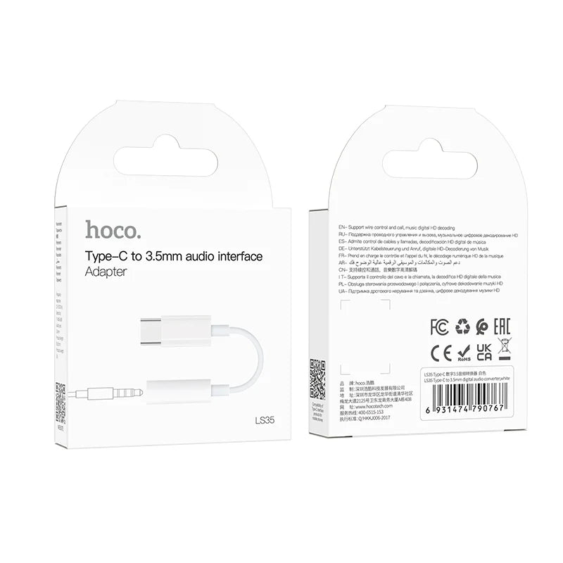 Adaptador Audio Tipo C a 3.5mm Hoco Ls35 Blanco – imagen 2