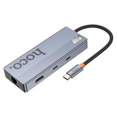 Adaptador Hub Hoco Hb52 Tipo C 8 en 1 Hdmi Usb Rj45 Gris – imagen 2
