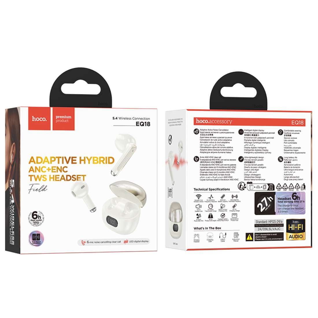 Audífonos In Ear Bluetooth Hoco Tws Eq18 Blanco – imagen 3