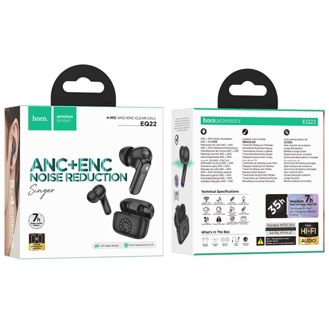 Audífonos In Ear Bluetooth Hoco Tws Eq22 Singer Anc Enc Negro – imagen 3