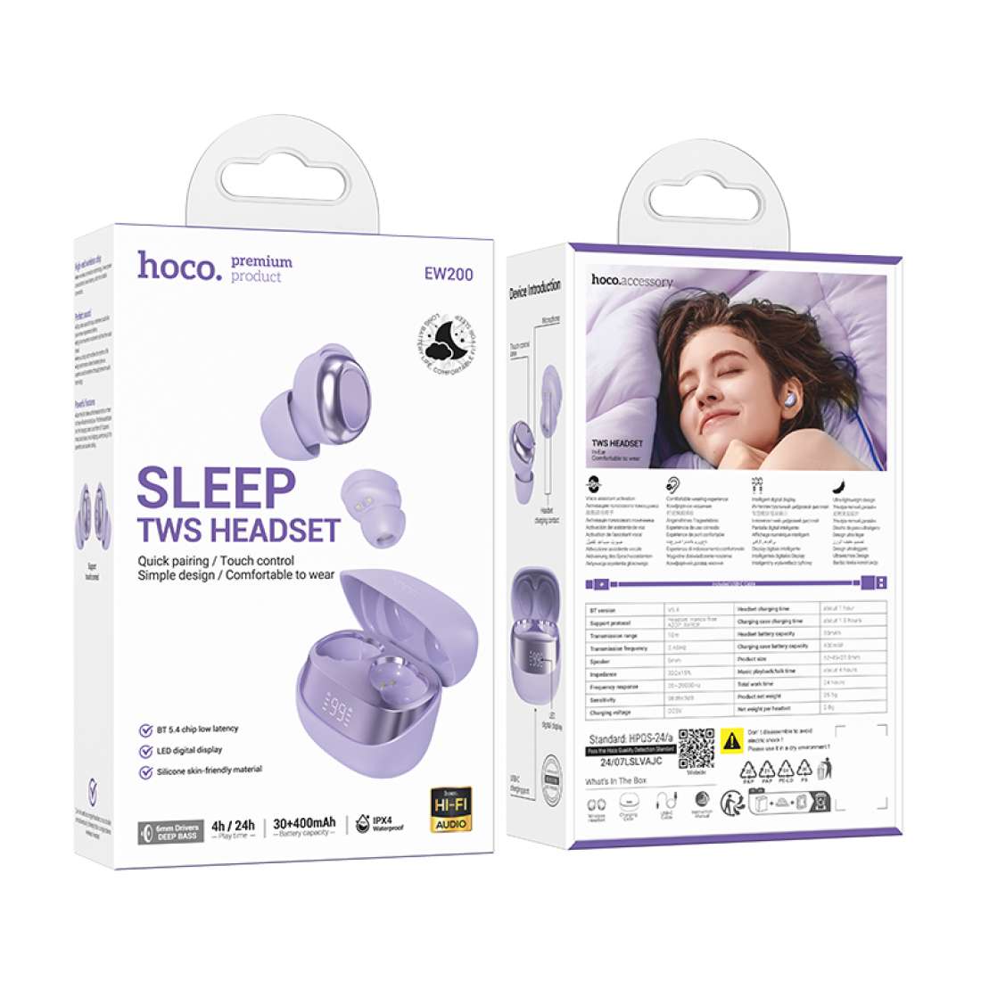 Audífonos In Ear Bluetooth Hoco Ew200 Purpura – imagen 3