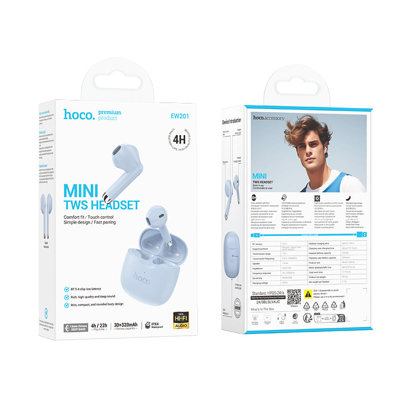 Audífonos In Ear Bluetooth Mini Hoco Ew201 Celeste – imagen 2