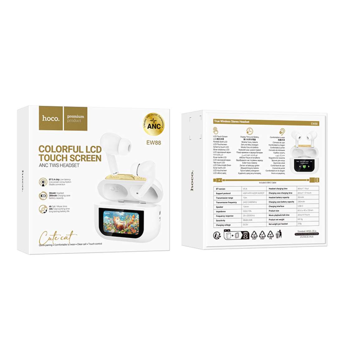 Audífonos Bluetooth In Ear Hoco Ew88 Anc Pantalla Led Blanco – imagen 2