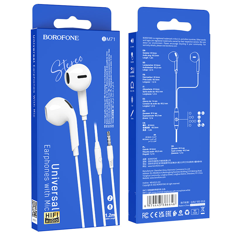 Audífonos In Ear Borofone Bm71 3.5mm Blanco – imagen 3