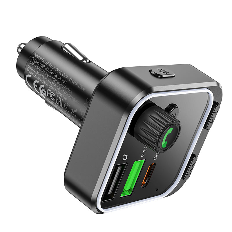 Cargador Transmisor de Auto Borofone Bc53 Rgb 20w Qc 3.0 Negro