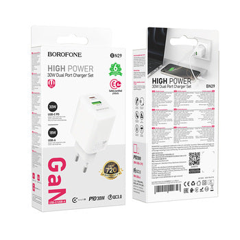 Cargador Borofone Bn29 Gan 30w Qc 3.0 Dual Blanco – imagen 2