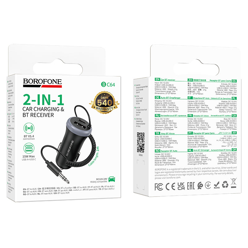Cargador de Auto y Recibidor Audio Borofone Bc64 Negro – imagen 3