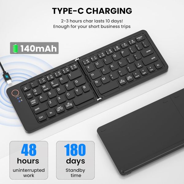 Teclado Mini Inalámbrico Bluetooth Plegable B023 Negro – imagen 3