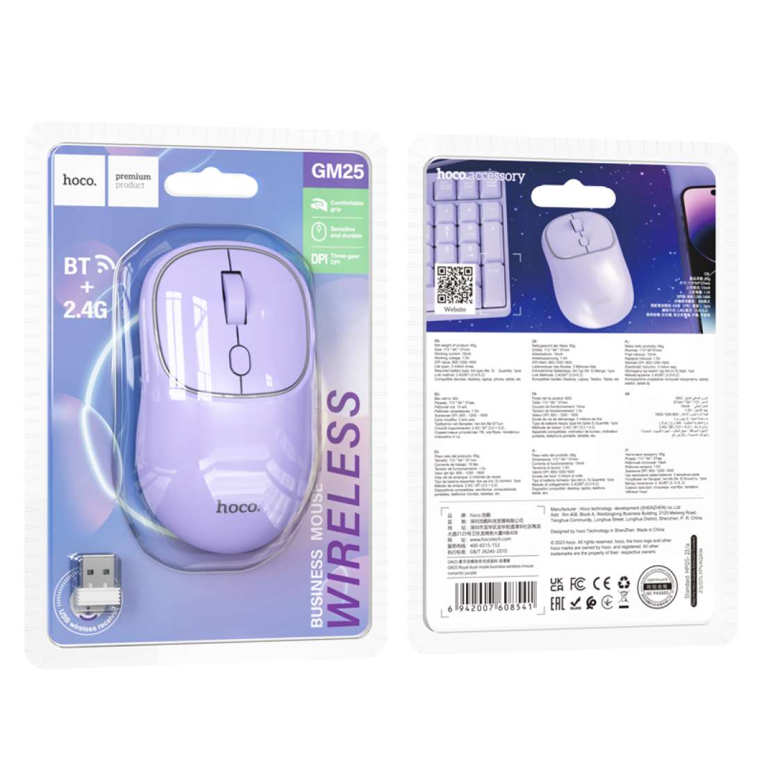 Mouse Hoco Dual Bluetooth Wireless Gm25 Morado – imagen 2