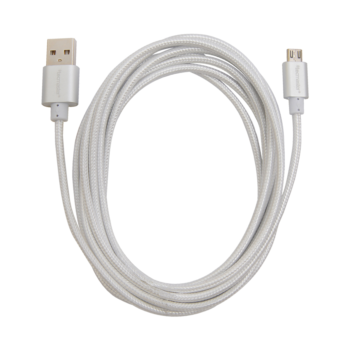 Cable Tecmaster Micro Usb 2,5 Metros Reforzado Gris