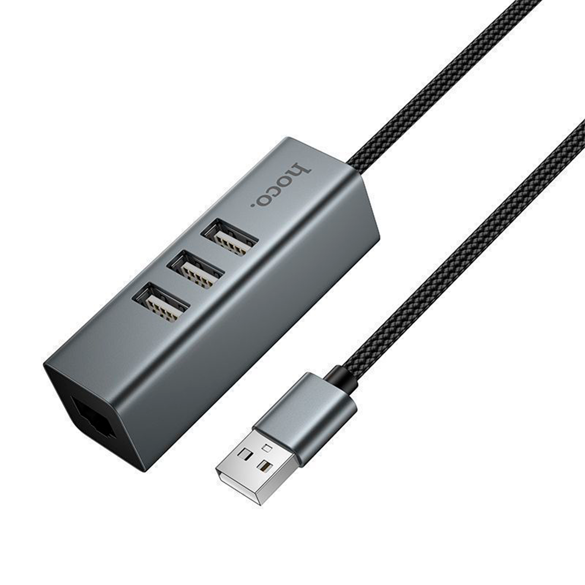 Adaptador Hub Hoco Hb1d Usb 4 en 1 Usb 2.0 + Rj45 Gris