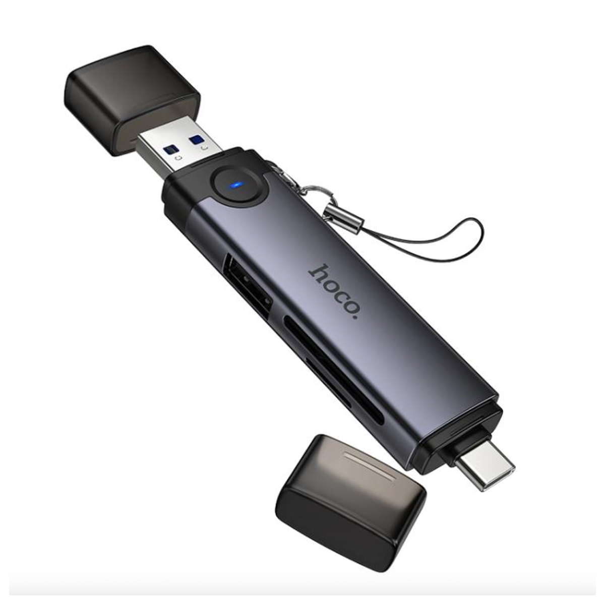 Lector De Tarjetas 3 en 1 Tipo C SD Micro Sd + Usb Hoco Hb56 Gris