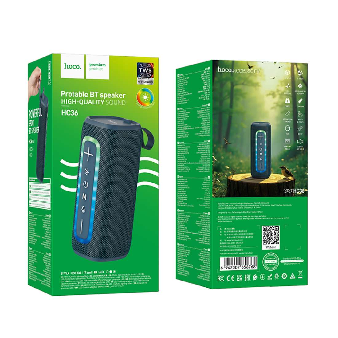 Parlante Bluetooth Hoco Hc36 Brocade Fm Tf Tws Azul – imagen 3