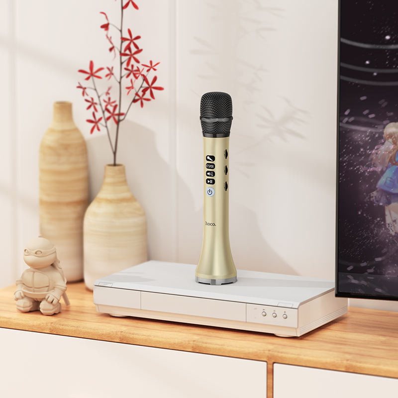 Microfono Karaoke Bluetooth Inalámbrico Hoco Bk9 Singing Dorado – imagen 4