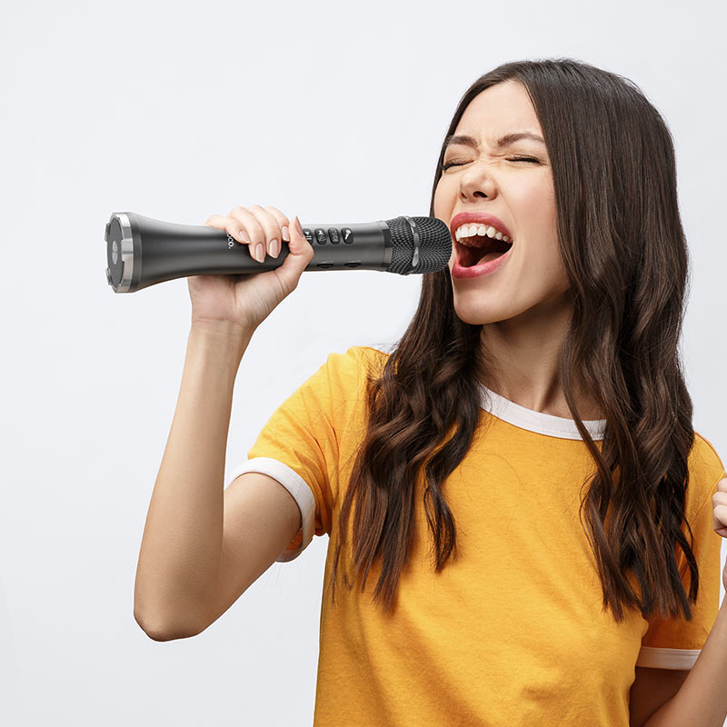 Microfono Karaoke Bluetooth Inalámbrico Hoco Bk9 Singing Dorado – imagen 2