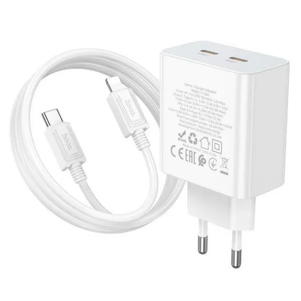 Cargador Hoco C108a 35w Carga Rapida + Cable Lightning Blanco – imagen 2