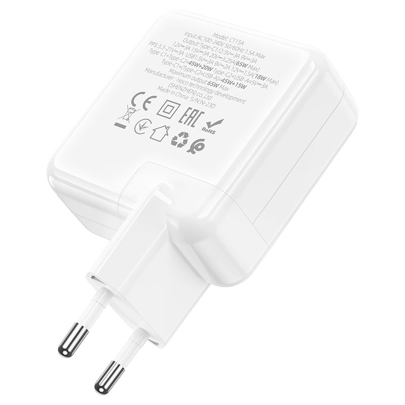 Cargador Hoco C115a 65w 1 Puerto Usb 2 Tipo C Blanco – imagen 4
