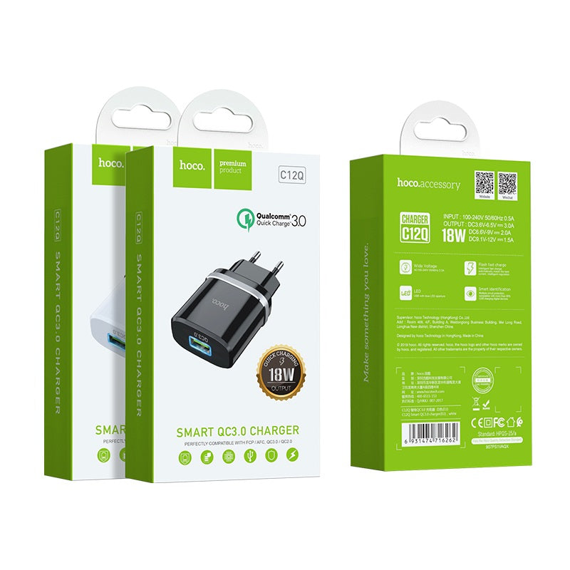 Cargador Carga Rapida Hoco C12Q 18w QC3.0 Negro – imagen 3