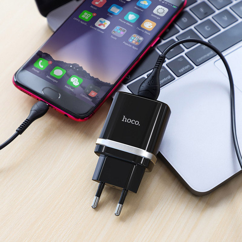 Cargador Carga Rapida Hoco C12Q 18w QC3.0 + Cable Micro Usb Negro – imagen 2
