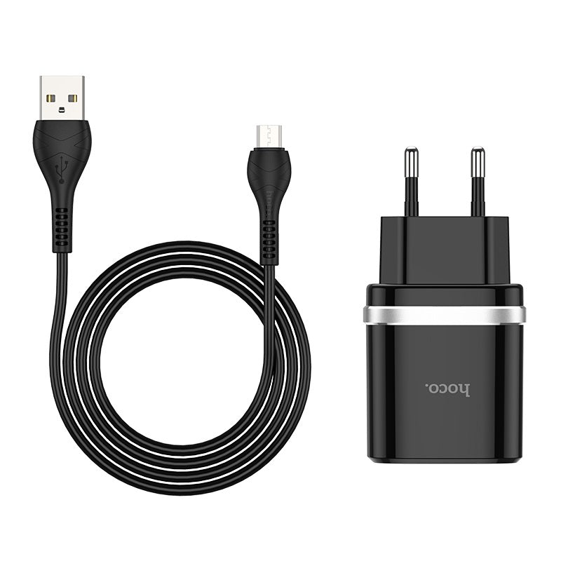 Cargador Carga Rapida Hoco C12Q 18w QC3.0 + Cable Micro Usb Negro – imagen 3