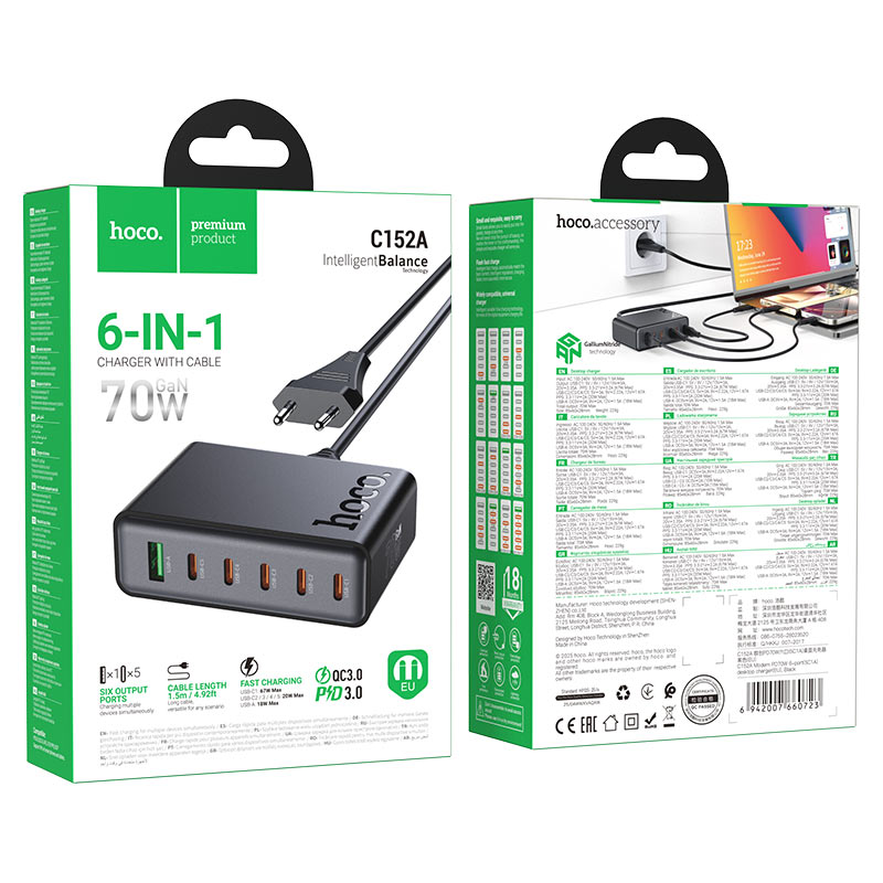 Cargador Estacion De Carga Hoco C152a 70w + Cable Tipo C Negro – imagen 4