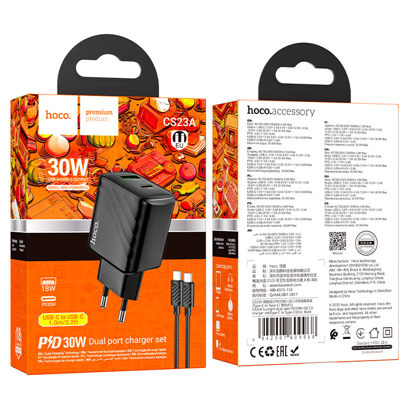 Cargador Hoco Cs23a 30w Dual + Cable Tipo C Negro – imagen 3