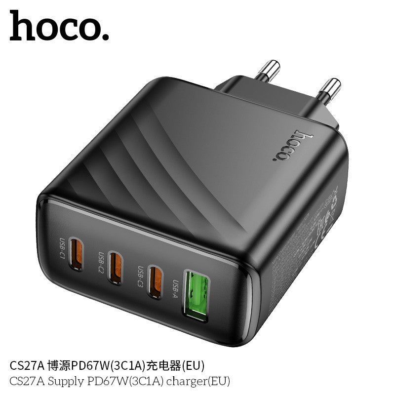 Cargador Rápido Hoco CS27A 67W con 3 Puertos USB-C y 1 USB-A Negro - vista 2