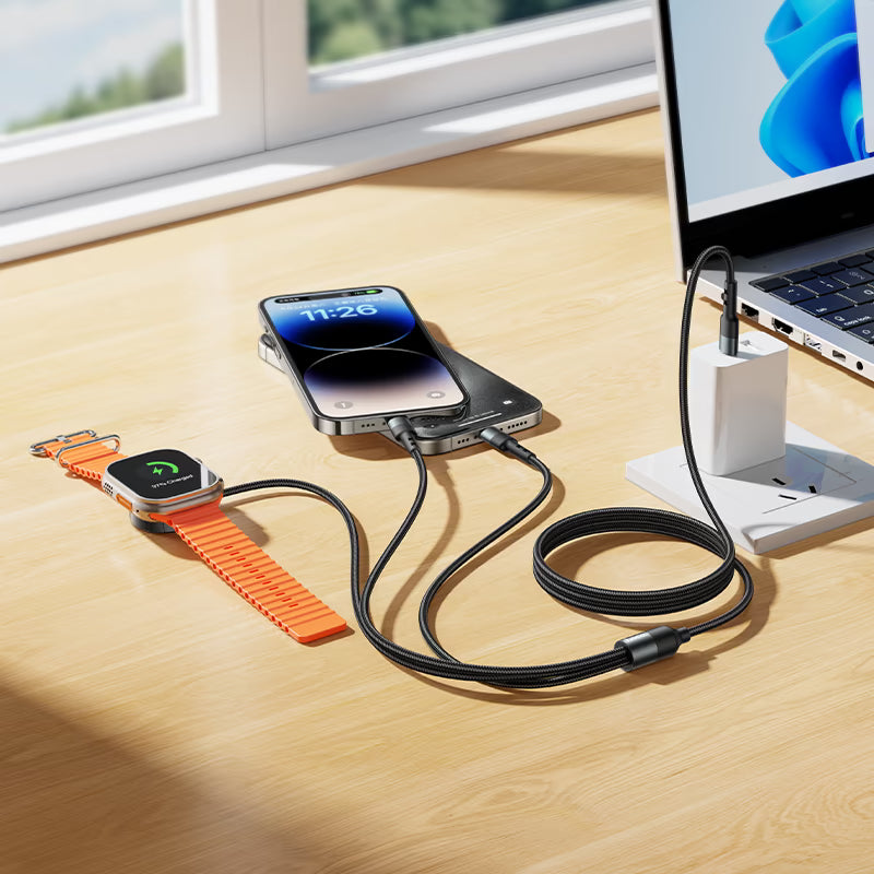 Cable 3 en 1 Tipo C a Tipo C Para Lightning y Apple Watch Hoco Cw64 Negro – imagen 4
