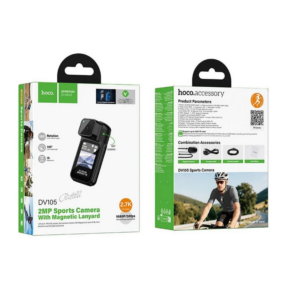 Cámara Deportiva Corporal Hoco DV105 2.7K WiFi con Soporte Magnético - vista 2
